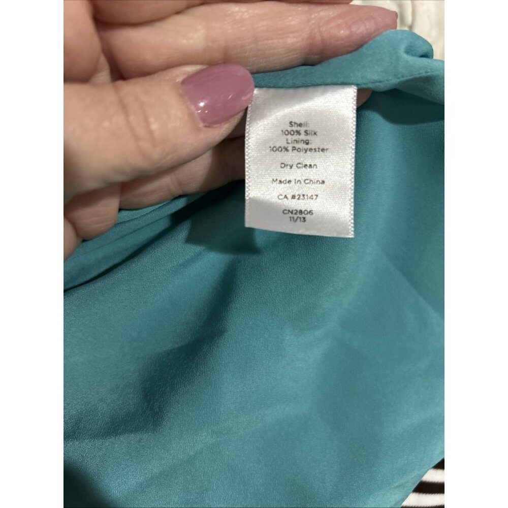 Talbots Women 16 Teal 100% Silk Sleeveless Dress Fit & Flare Sheath Dress - Picture 10 of 10